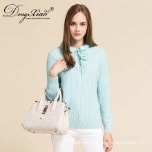 New Design Girl Bule Colar de pétala de cor Pullover Camisola de lã de cashmere com bom preço